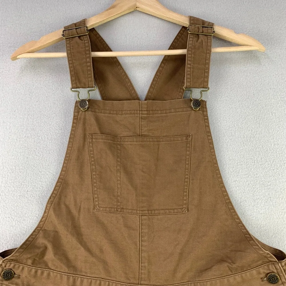 Toad&Co Juniper Utility Overalls Womens M Brown Canvas Fruit Embroidered Bibs
